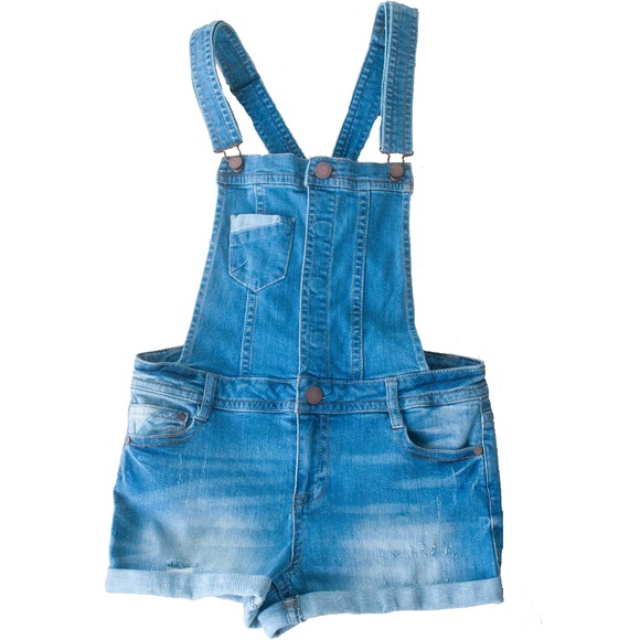 Love, Fire Denim Short Distressed Overalls - Picture 1 of 8